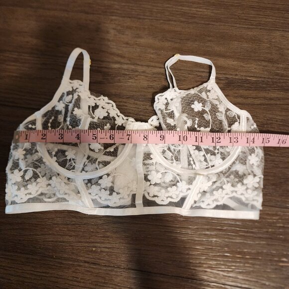 Mapale Lace Longline Bra & Strappy Thong Set NWT White XL - Picture 6 of 16